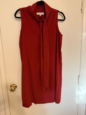 LOFT Sleeveless Tie-Neck Mini Dress in Deep Red